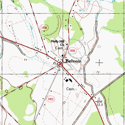 Topographic Map of Belvoir, NC
