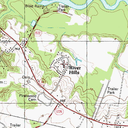 Topographic Map of River Hills, NC