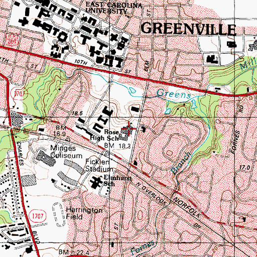 Topographic Map of Rose High School, NC