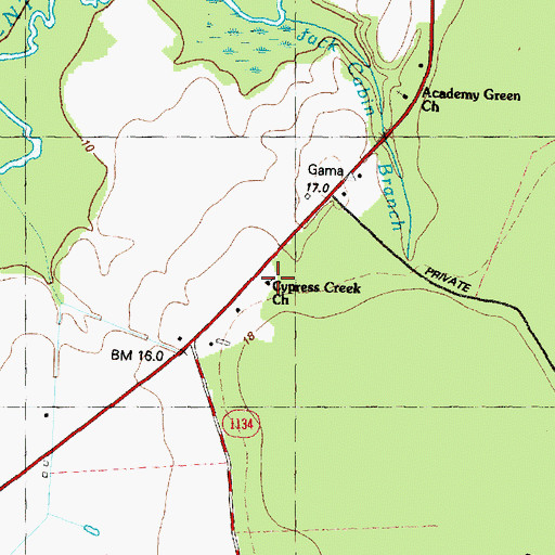 Topographic Map of Cypress Creek Church, NC