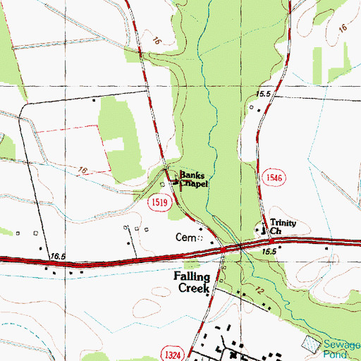 Topographic Map of Banks Chapel, NC