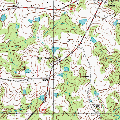 Topographic Map of Oak Grove Church, NC