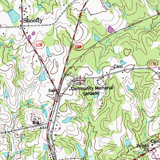 Topographic Map of Community Memorial Gardens, NC