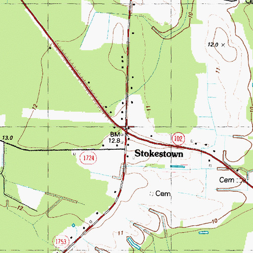 Topographic Map of Stokestown, NC
