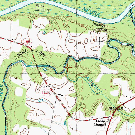 Topographic Map of Alligator Branch, NC