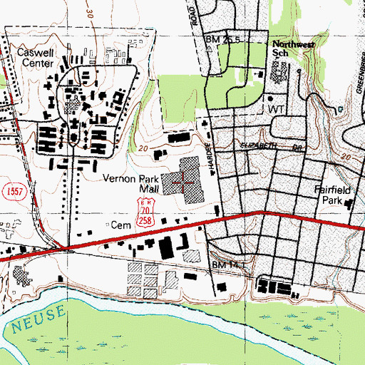 Topographic Map of Vernon Park Mall, NC