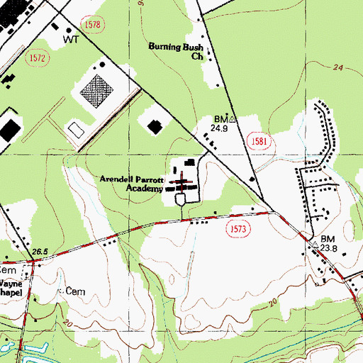 Topographic Map of Arendell Parrot Academy, NC