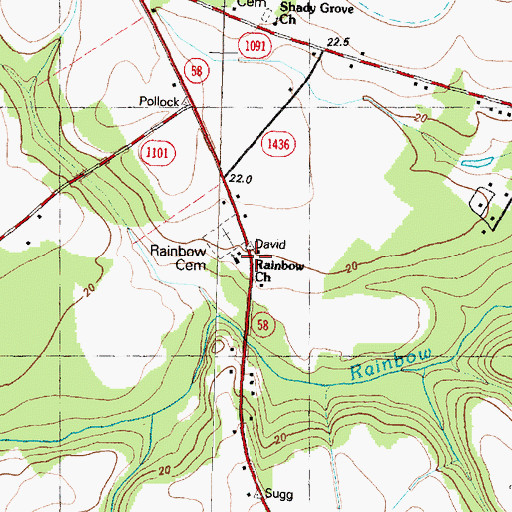 Topographic Map of Rainbow Methodist Church, NC