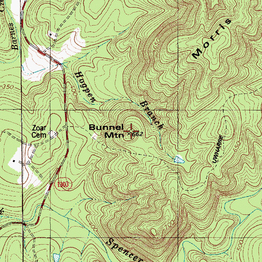 Topographic Map of Bunnel Mountain, NC