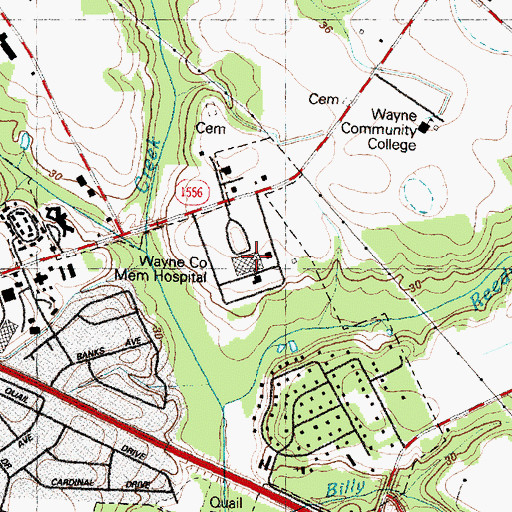 Topographic Map of Wayne Memorial Hospital, NC