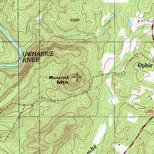 Topographic Map of Round Mountain, NC