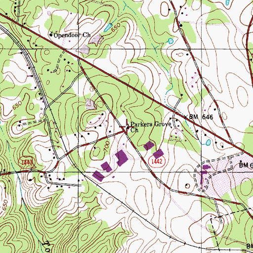 Topographic Map of Parkers Grove Church, NC