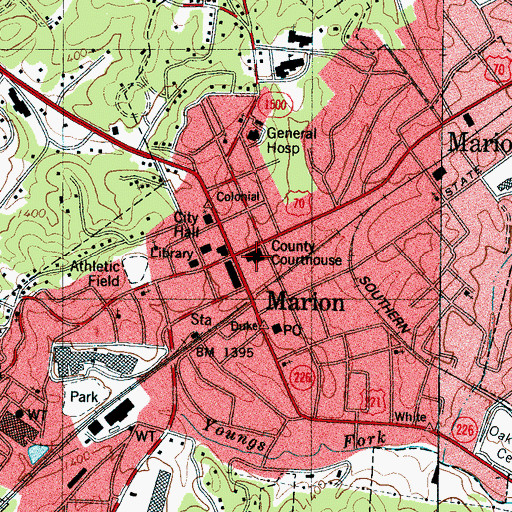 Topographic Map of McDowell County Courthouse, NC