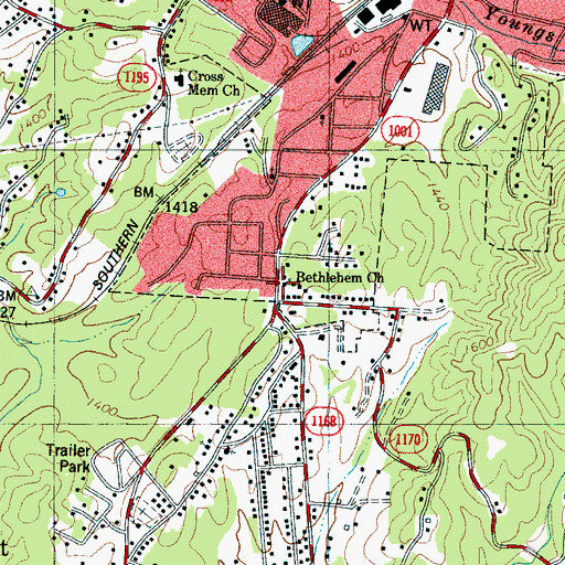 Topographic Map of Bethlehem Church, NC