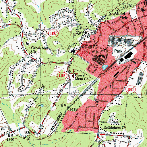 Topographic Map of Cross Memorial Church, NC