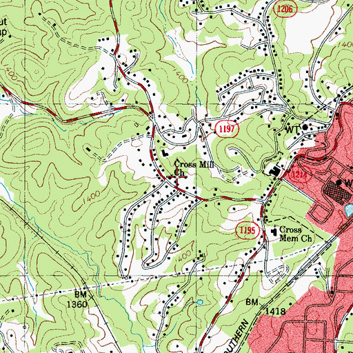 Topographic Map of Cross Mill Church, NC