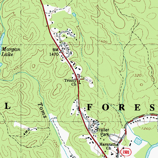 Topographic Map of Trinity Church, NC