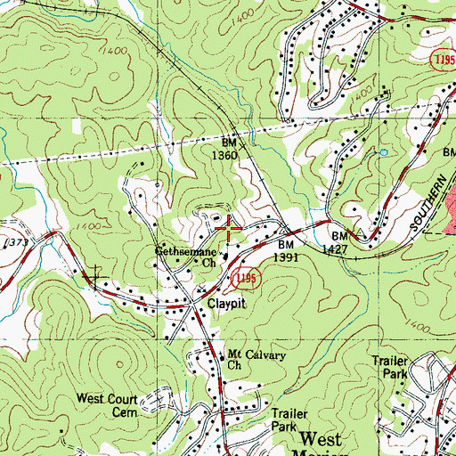 Topographic Map of Gethsemane Church, NC