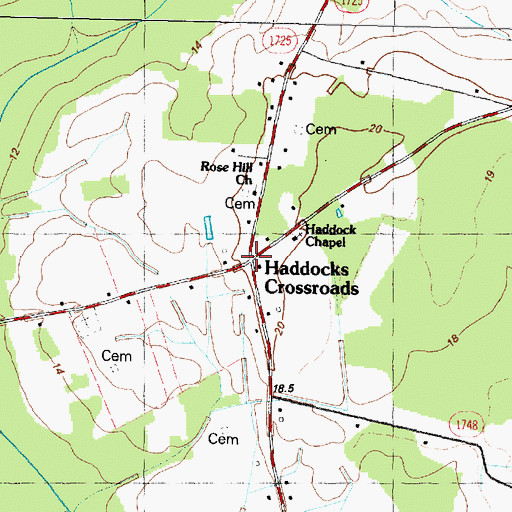Topographic Map of Haddocks Crossroads, NC
