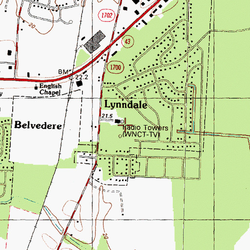 Topographic Map of WNCT-TV, NC