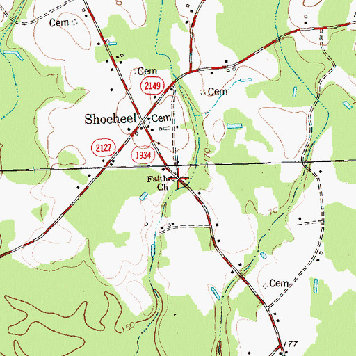 Topographic Map of Faith Church, NC
