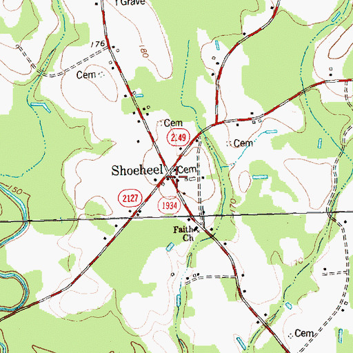 Topographic Map of Shoeheel, NC