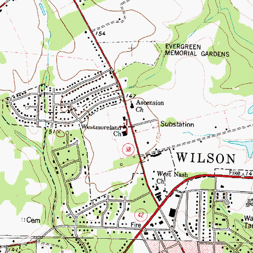 Topographic Map of Westmoreland church, NC