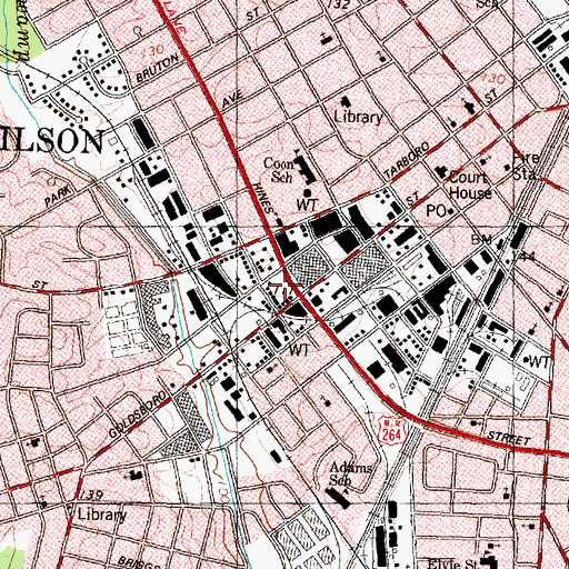 Topographic Map of Wilson Post Office, NC