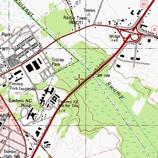 Topographic Map of Wilson County Technical Institute, NC