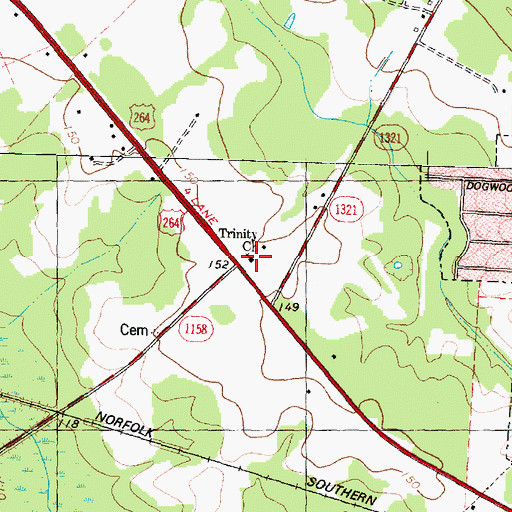 Topographic Map of Trinity Church, NC