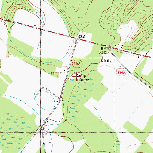 Topographic Map of Camp Jubilee, NC