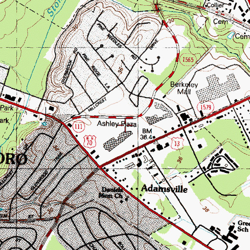 Topographic Map of Ashley Plaza, NC
