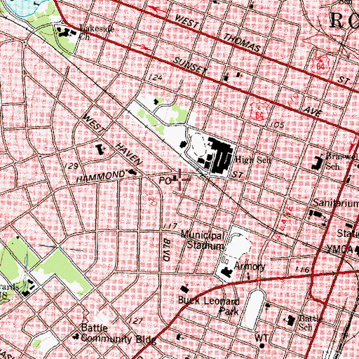 Topographic Map of Rocky Mount Post Office, NC