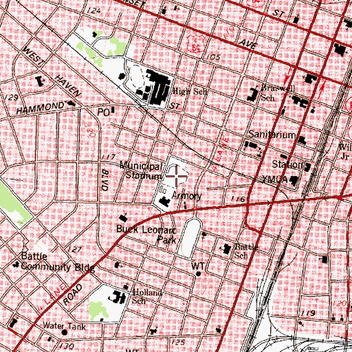 Topographic Map of Rocky Mount Municipal Stadium, NC