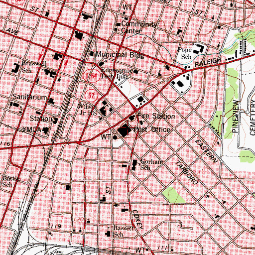 Topographic Map of Rocky Mount Post Office, NC