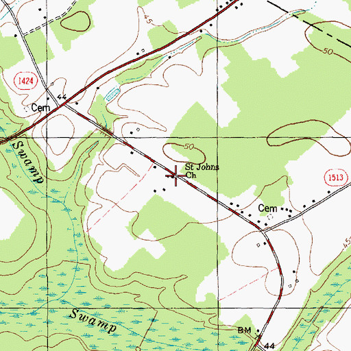 Topographic Map of Saint Johns Church, NC