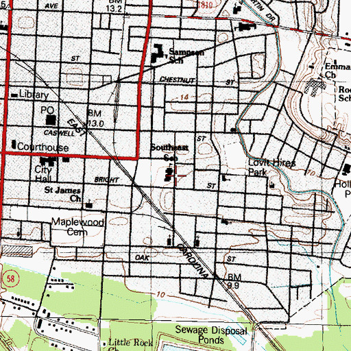 Topographic Map of Southeast School, NC