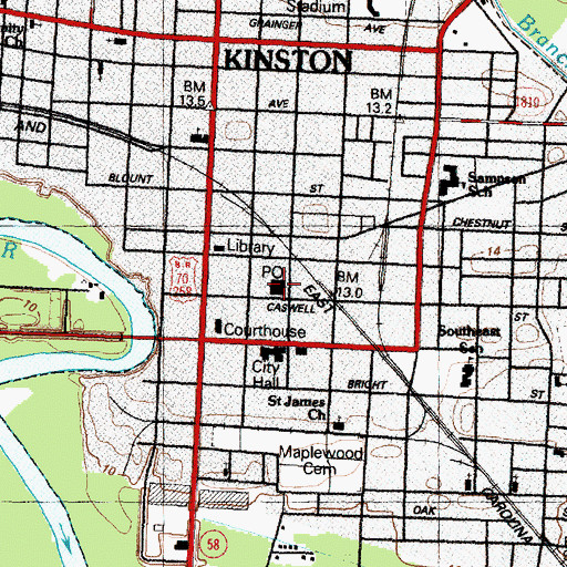 Topographic Map of Kinston Post Office, NC