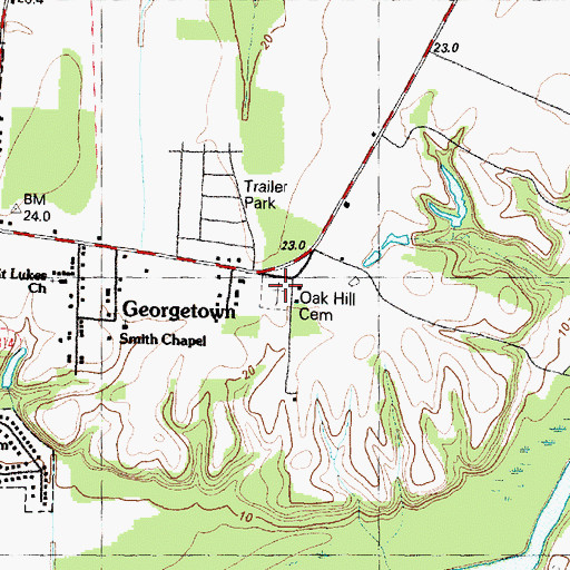 Topographic Map of Oak Hill Cemetery, NC