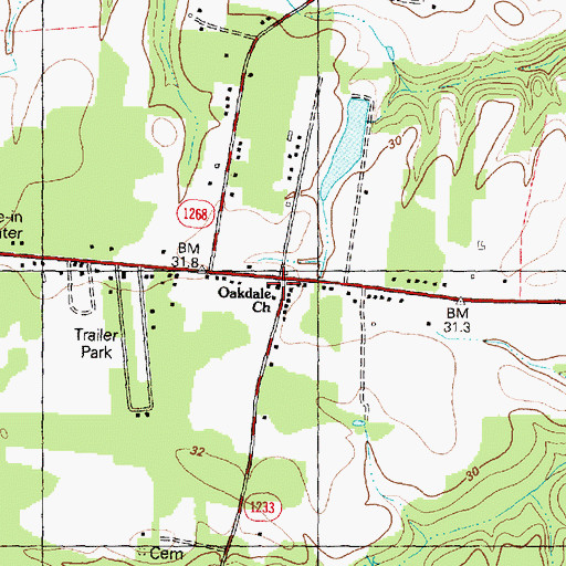 Topographic Map of Oakdale Church, NC