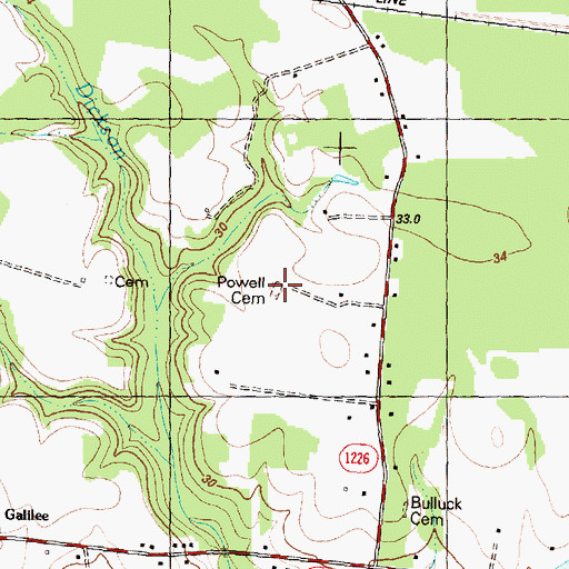 Topographic Map of Powell Cemetery, NC