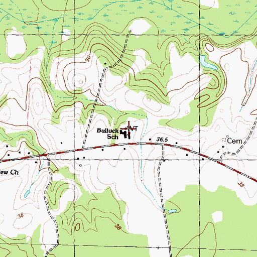 Topographic Map of Bullock School, NC