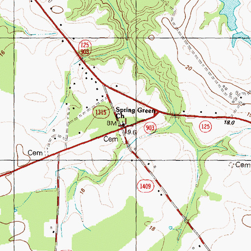 Topographic Map of Spring Green Church, NC