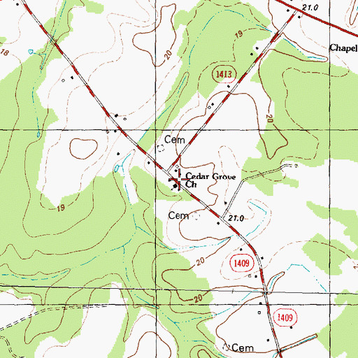 Topographic Map of Cedar Grove Church, NC