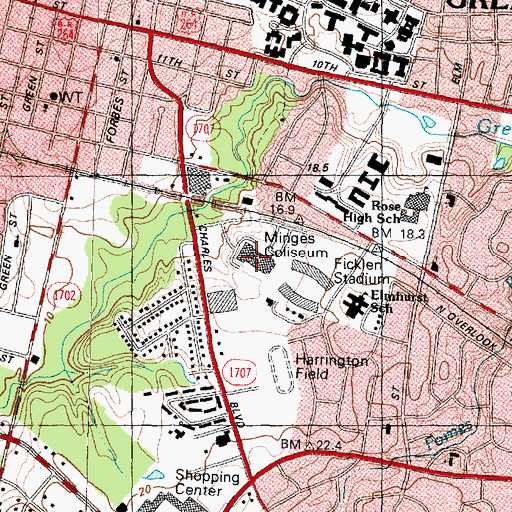 Topographic Map of Minges Coliseum, NC
