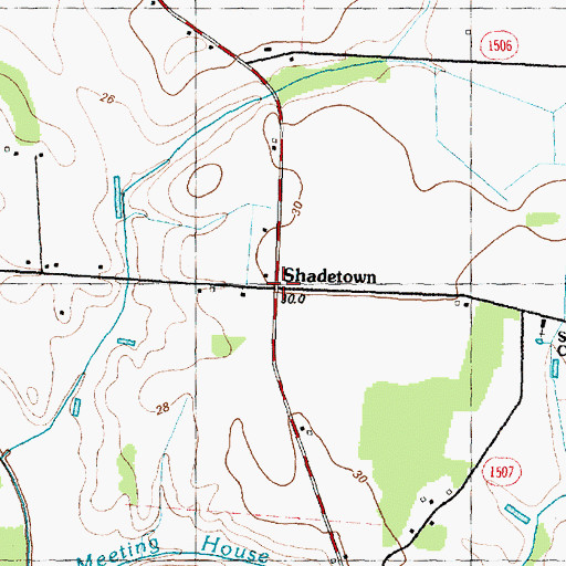 Topographic Map of Shadetown, NC