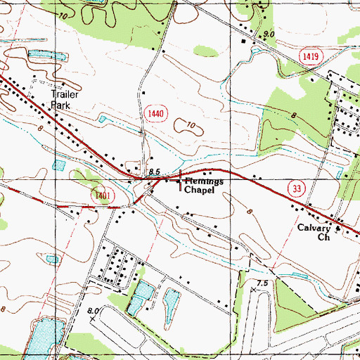 Topographic Map of Flemings Chapel, NC