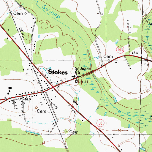 Topographic Map of Saint Johns Church, NC