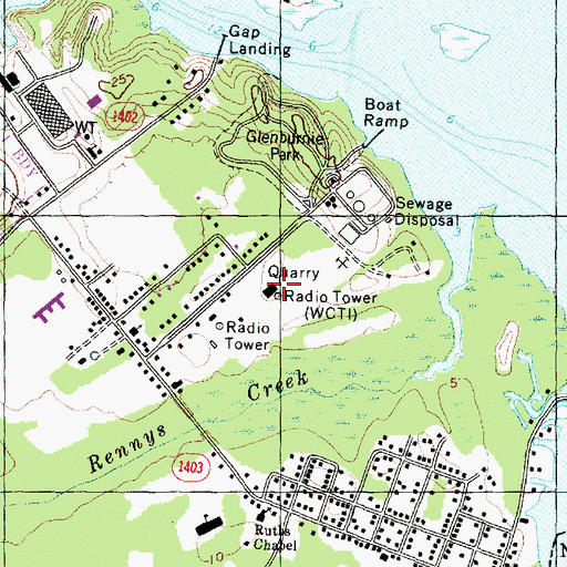 Topographic Map of WCTI Radio Tower, NC