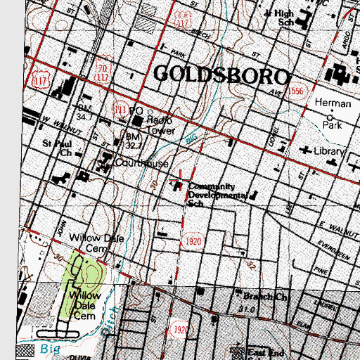 Topographic Map of Community Developmental School, NC